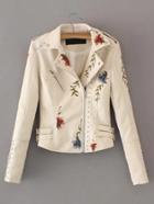 Romwe Embroidered Double Buckle Biker Jacket