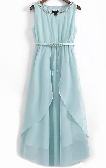 Romwe With Chain Collar Chiffon Green Dress