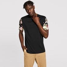 Romwe Guys Floral Print Sleeve Round Neck Tee