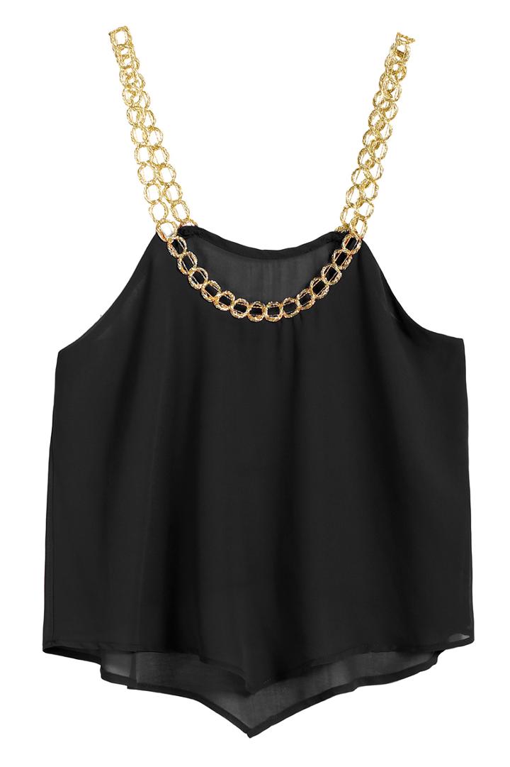 Romwe Chain Strap Black Vest