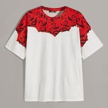 Romwe Guys Short Sleeve Rose Print Tee