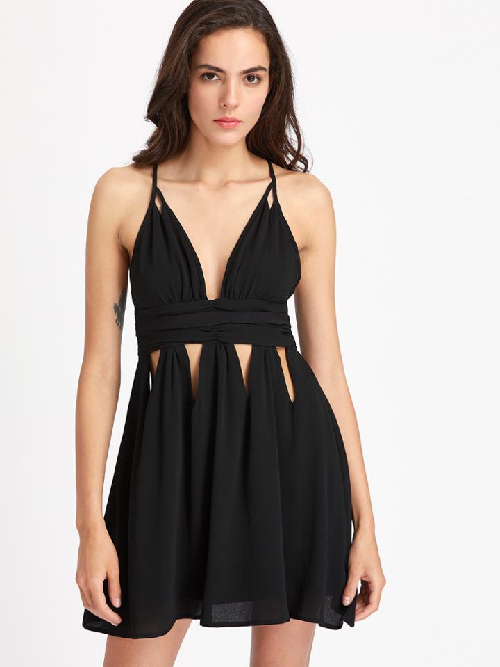 Romwe Plunging V Neckline Cut Out Detail Dress