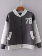 Romwe Grey Graphic Pattern Knitted Bomber Jacket