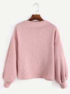 Romwe Pink Ribbed Lantern Sleeve Sweater