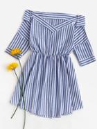 Romwe Foldover V Neckline Striped Dress