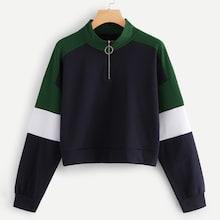 Romwe Quarter Zip Contrast Panel Sweatshirt