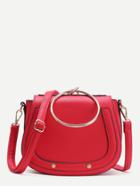 Romwe Red Faux Leather Metal Ring Flap Shoulder Bag