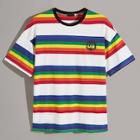 Romwe Guys Colorful Striped Letter Print Tee