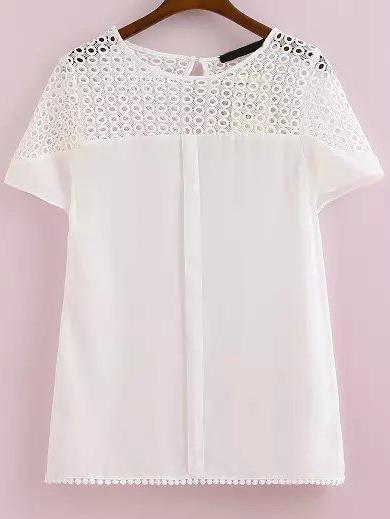 Romwe Lace Embroidered Hollow Slim Top