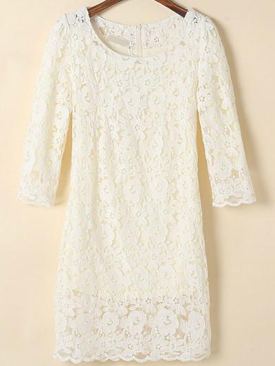 Romwe Round Neck Half Sleeve Lace Dress
