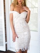 Romwe Off-the-shoulder Lace Dress - White
