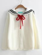 Romwe Contrast Bow Tie Sweater Coat With Sailor Collar