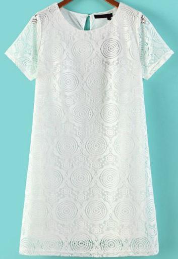 Romwe Hollow Lace Slim White Dress