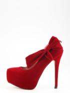 Romwe Burgundy Bow Tie Pointed Toe Platform Pumps