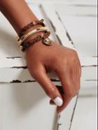 Romwe Crystal Embellished Woven Layered Bracelet
