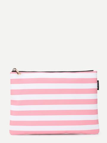 Romwe Block Striped Zipper Clutch Bag