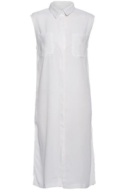 Romwe Extra-long White Sleeveless Chiffon Shirt
