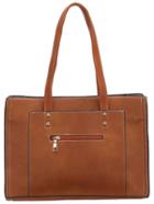 Romwe Brown Zipper Pu Work Bag