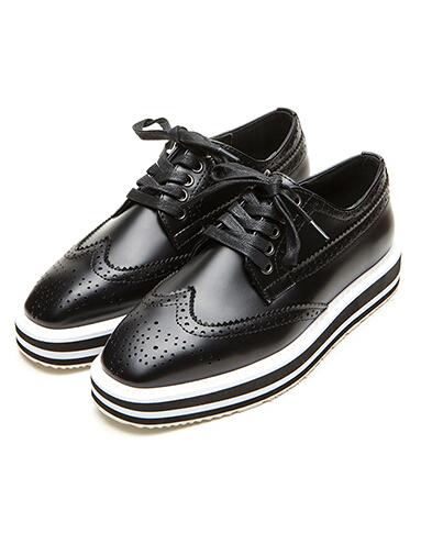 Romwe Black Square Toe Lace Up Flat Shoes