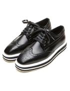 Romwe Black Square Toe Lace Up Flat Shoes