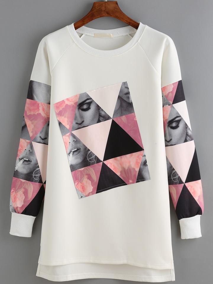 Romwe Dip Hem Smoking Print Sweatshirt Dress