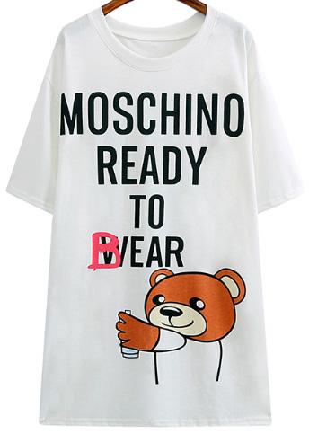Romwe White Short Sleeve Letters Bear Print T-shirt