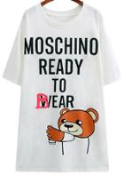 Romwe White Short Sleeve Letters Bear Print T-shirt