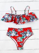 Romwe High Waist Flounce Floral Bikini Set