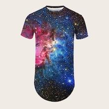 Romwe Guys 3d Galaxy Print Curved Hem Tee