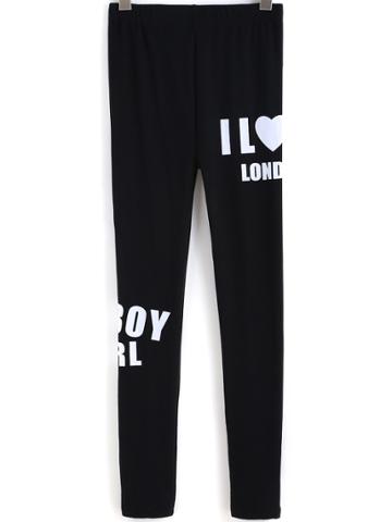 Romwe Black Slim I Love London Print Leggings