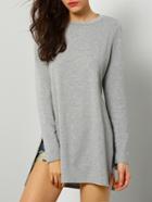 Romwe Grey Round Neck Split T-shirt