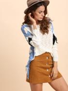 Romwe Multicolor Lace Up Side Long Sleeve Knitted T-shirt
