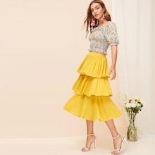 Romwe Solid Tiered Layer Skirt