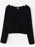 Romwe Black Dropped Shoulder Seam Cardigan With Pockets