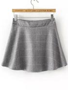 Romwe Elastic Waist Plaid Pleated Pale Grey Skirt
