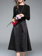 Romwe Black Knit A-line Combo Dress