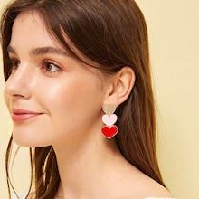 Romwe Color-block Triple Heart Drop Earrings