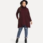 Romwe Plus Asymmetrical Hem High Neck Sweater