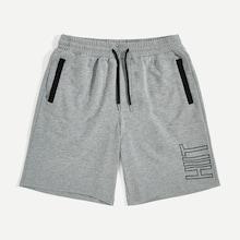 Romwe Guys Letter Print Heather Knit Drawstring Sweat Shorts