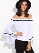 Romwe White Striped Trim Bell Sleeve Top