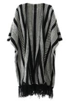 Romwe Open Front Striped Tassel Cardigan