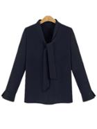 Romwe Navy Tie Collar Chiffon Shirt
