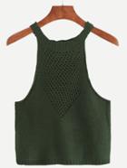 Romwe Green Hollow Out Knitted Top