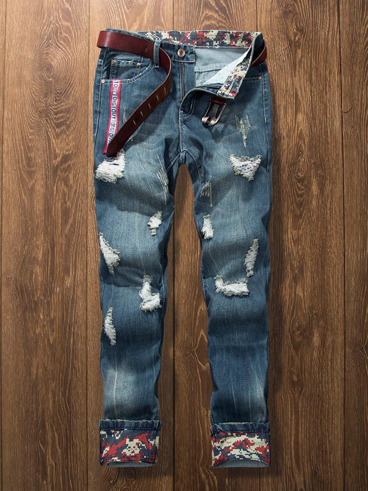 Romwe Men Distress Ripped Straight Jeans