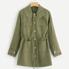Romwe Drawstring Waist Single Breasted Coat