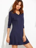 Romwe Navy V Neck Tshirt Dress