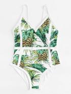 Romwe Fruit Print Caged Swimsuit
