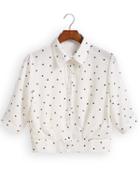 Romwe Lapel Polka Dot Crop Top