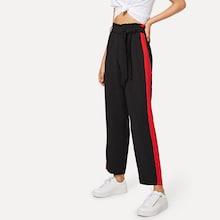 Romwe Tie Waist Colorblock Side Pants