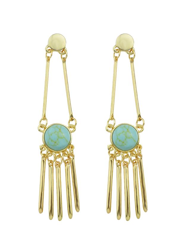 Romwe Blue Color Turquoise Spike Long Drop Earrings